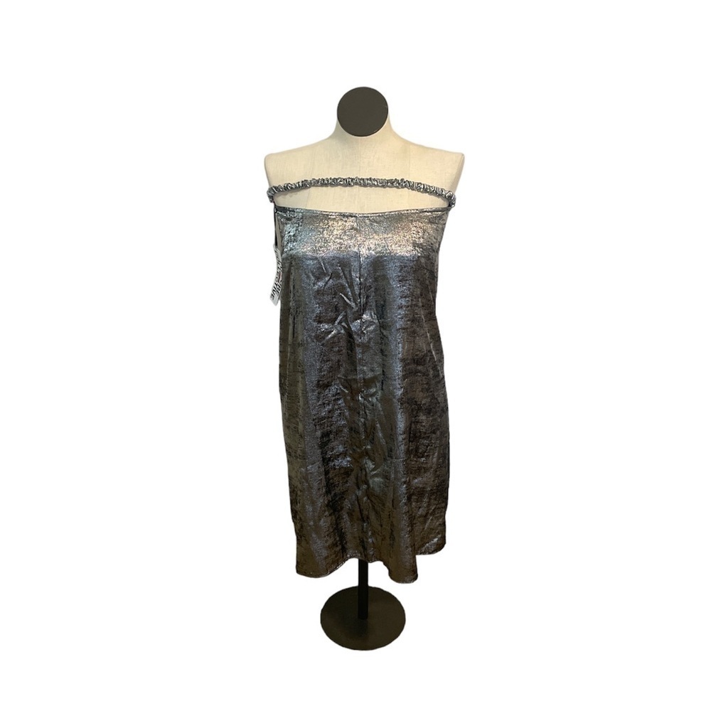 Future Collective dress woman’s Dark Gray metallic shimmer high slit party Sz 14
